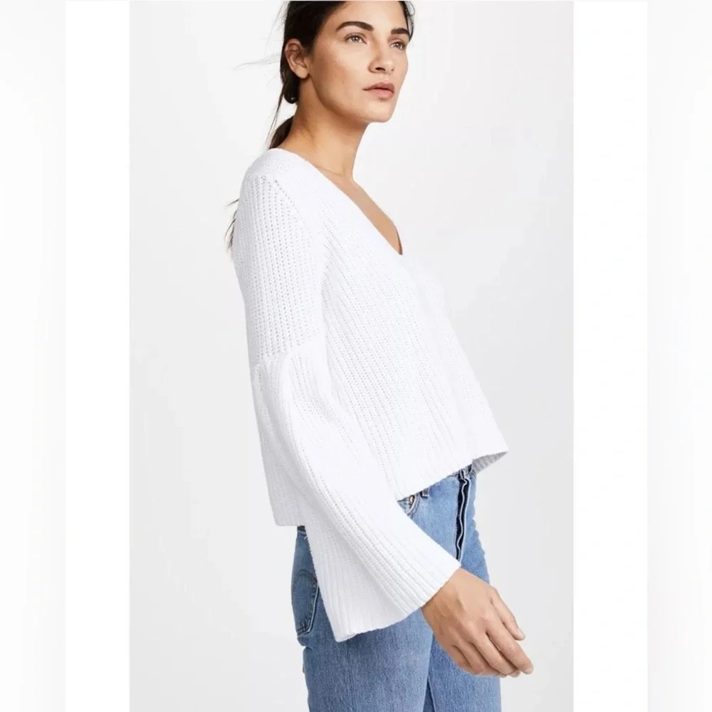 Free People White Bell Sleeve Knit Sweater Size Small